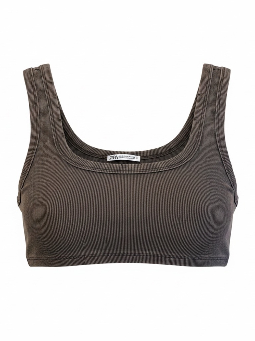 Zara Women’s Medium Brown Ribbed Cropped Tank Top Square Neck Y2K